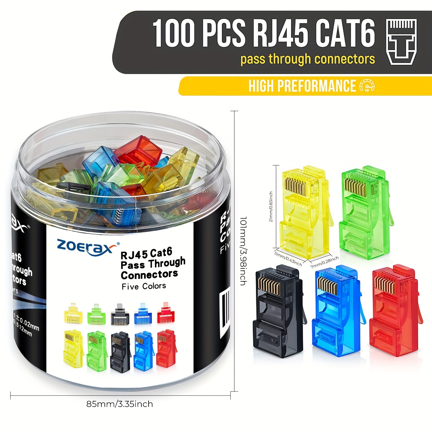 Rj45 Jack - ZoeRax 100 Stück RJ45-Cat6-Steckverbinder durchgeführt, verschiedene