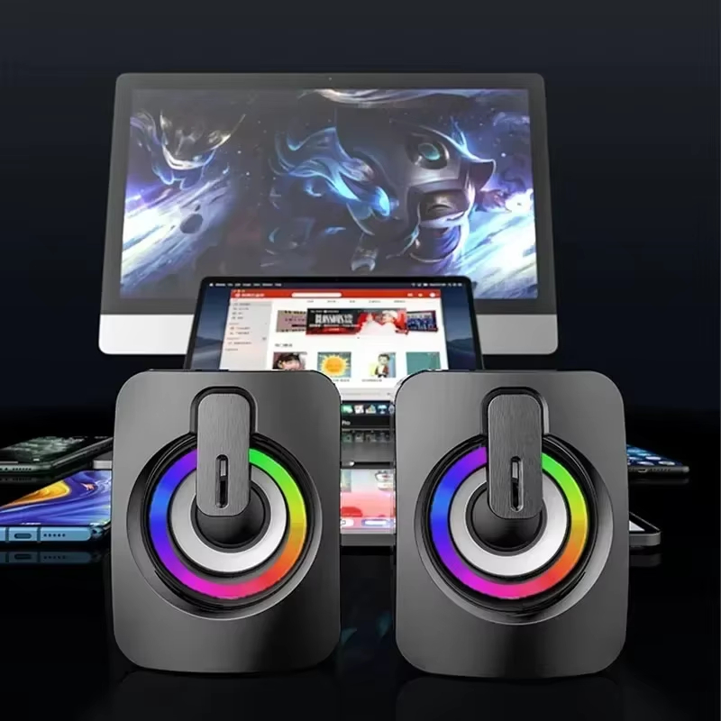 Speaker Wire - Tragbarer kabelgebundener USB-Lautsprecher, HiFi-Stereo-Surround-Subwoofer, LED-Mikrofon, hohe