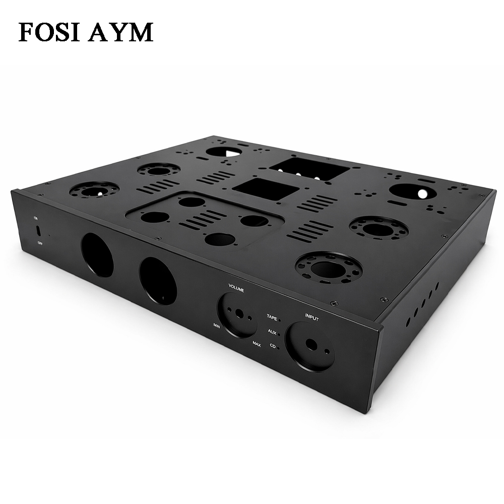 Speaker Enclosure - FOSI AYM 415x330x70mm Vollaluminium-Verstärkergehäuse VU-Meter KT88
